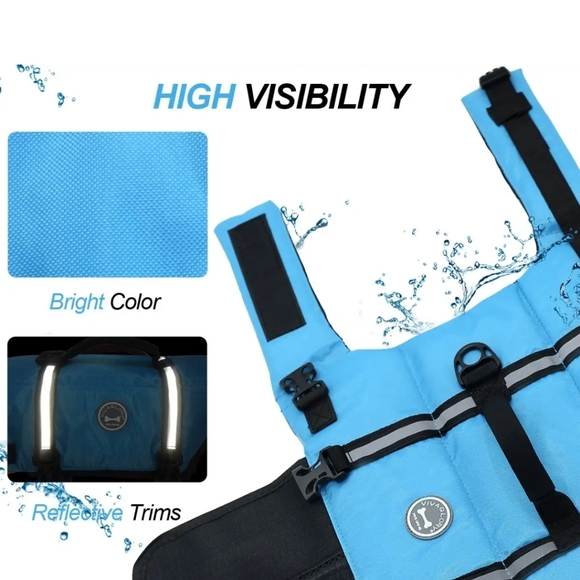 Dog Life Vest, Reflective & Adjustable Life Jacket for Dogs with Rescue Handle f - Picture 3 of 5